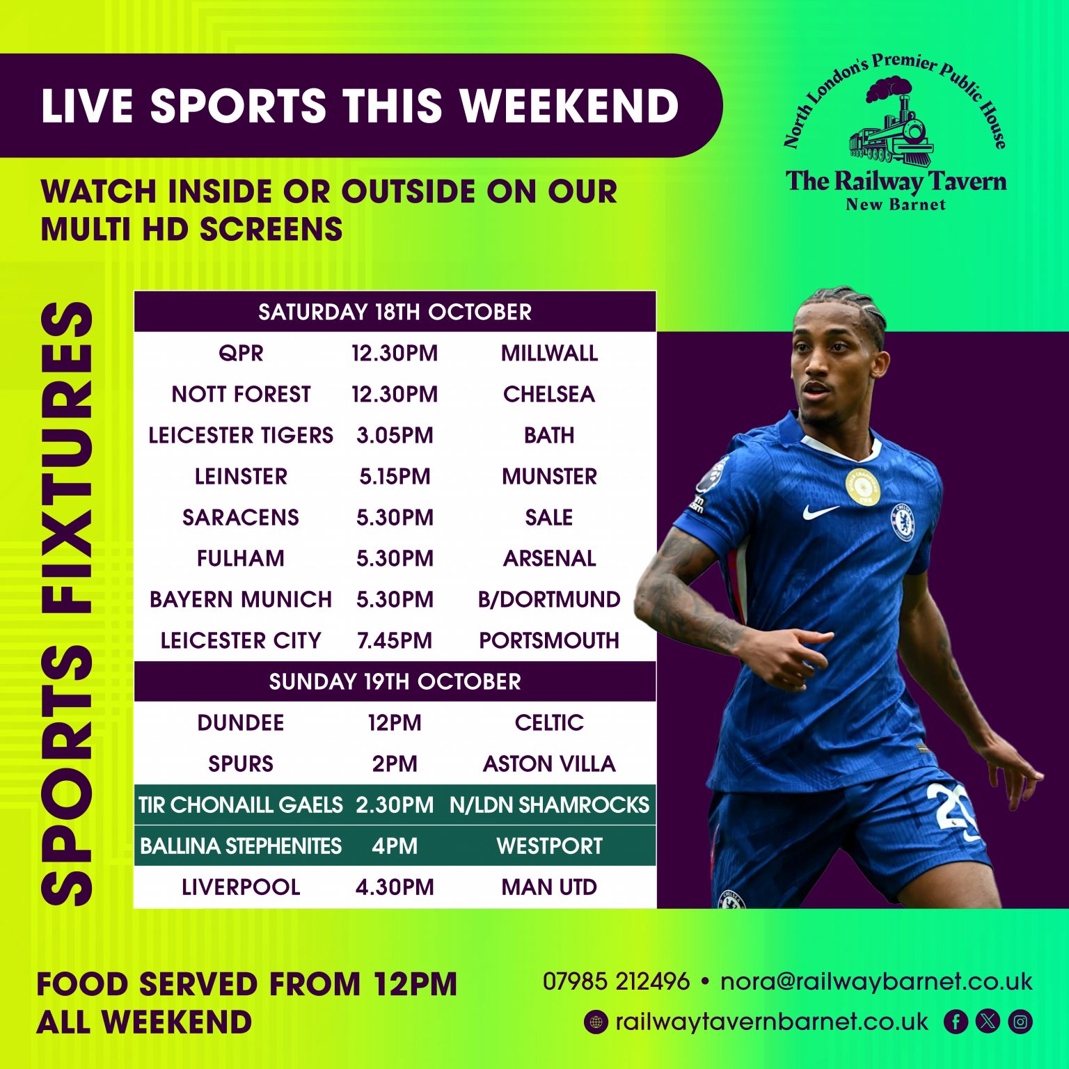 Live sports this weekend at The Railway Tavern