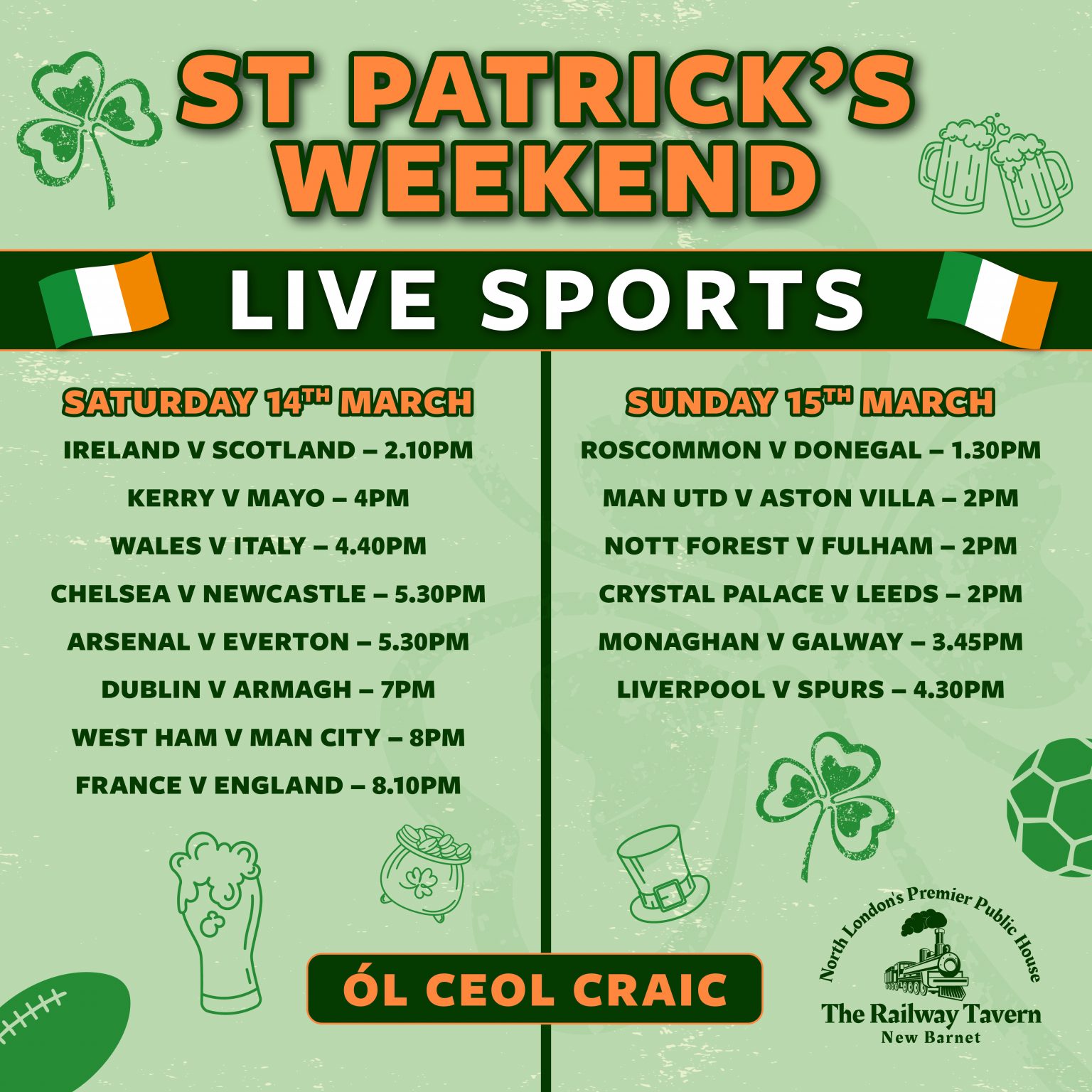 Live Sports at the Railway Tavern_St Patrick's Day