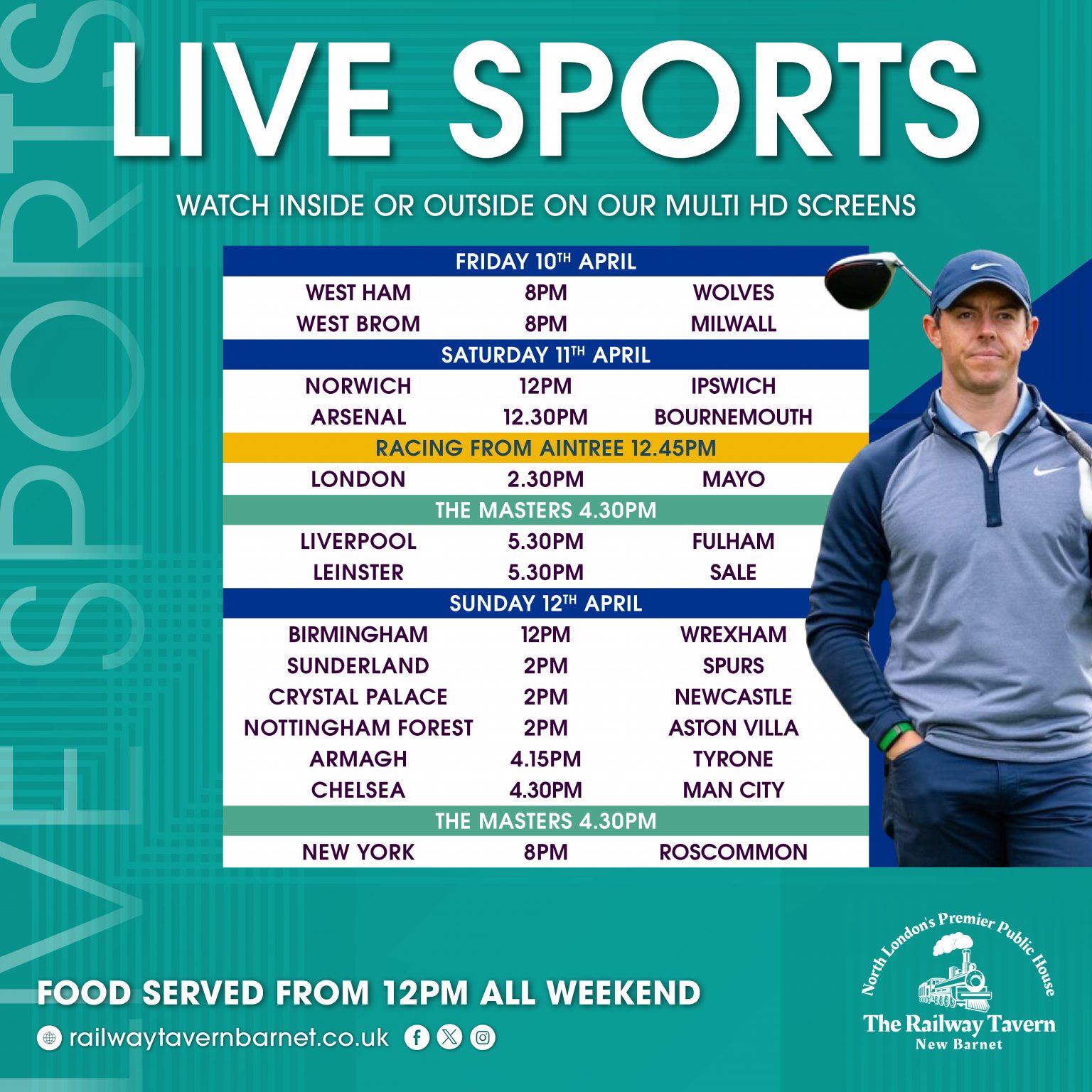 Live Sports this weekend at the Railway Tavern