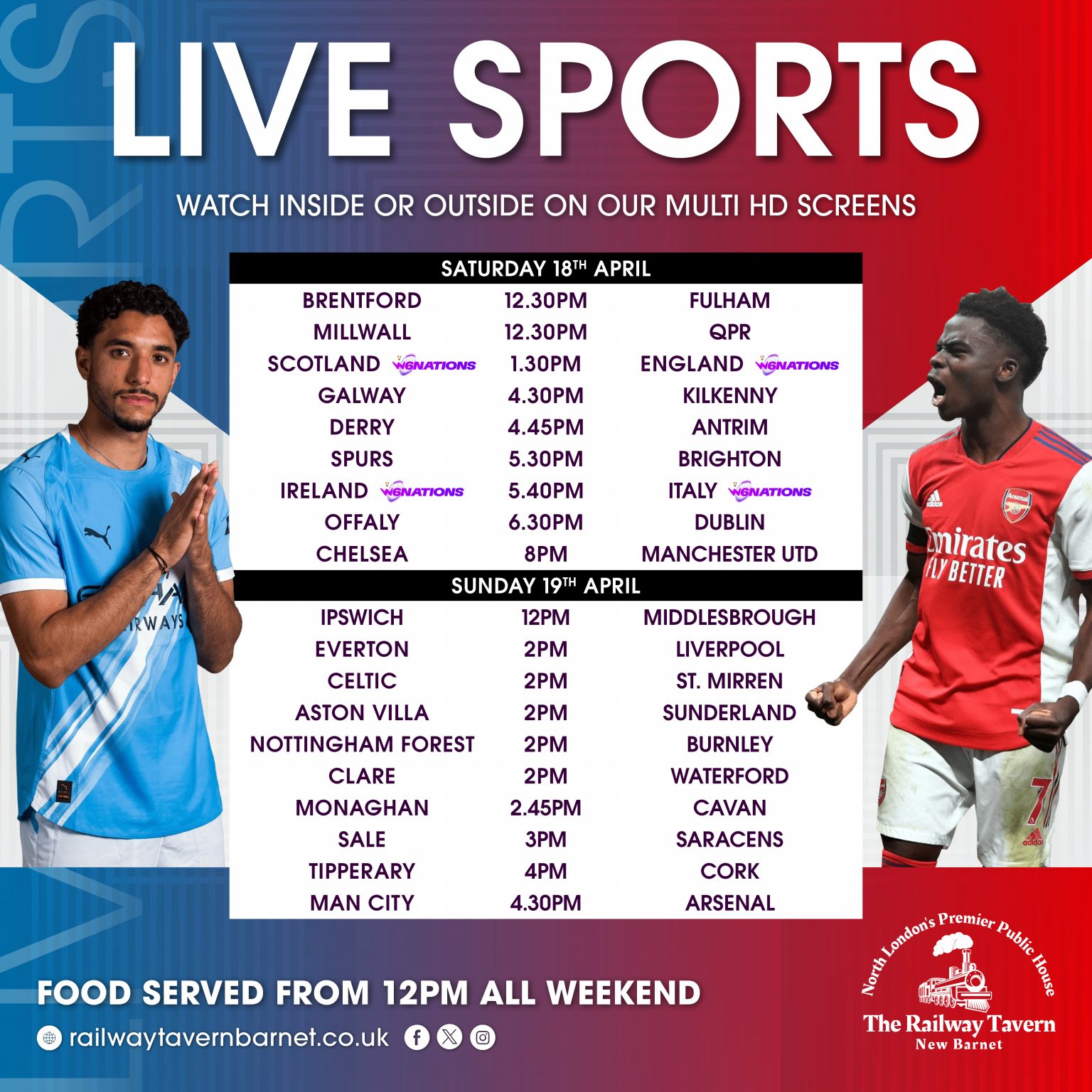 Live sports this weekend at The Railway Tavern