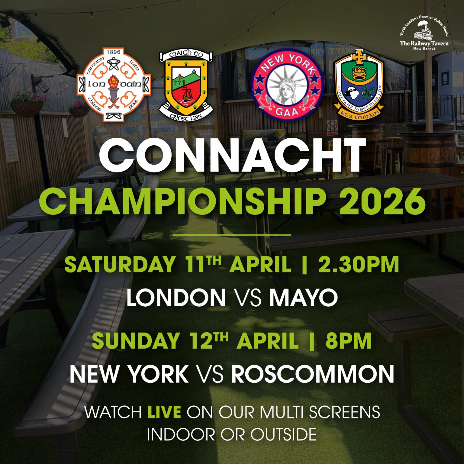 Connacht Championship Fixtures Live at the Railway Tavern