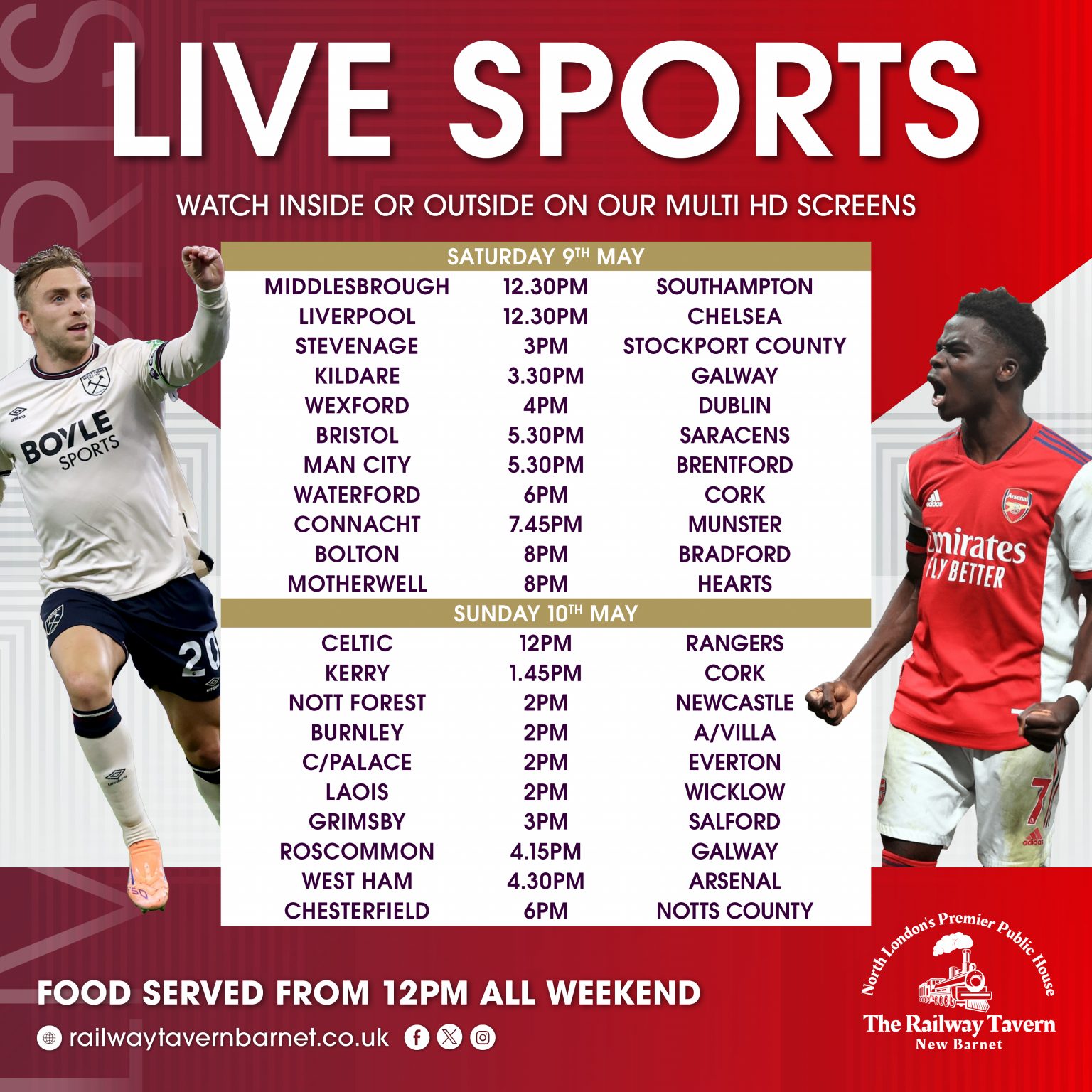 Live Sports at the Railway Tavern this weekend