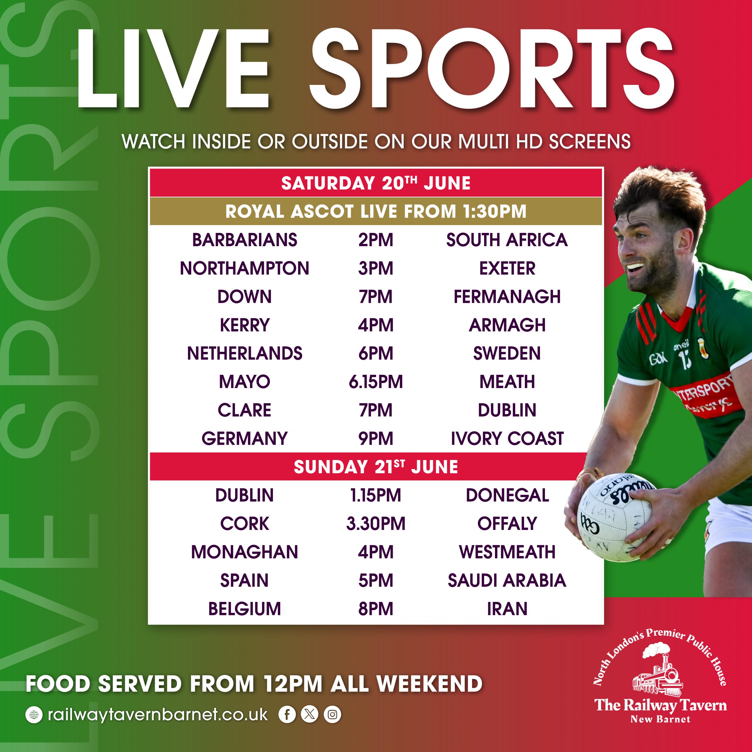 Live sports this weekend Railway Tavern