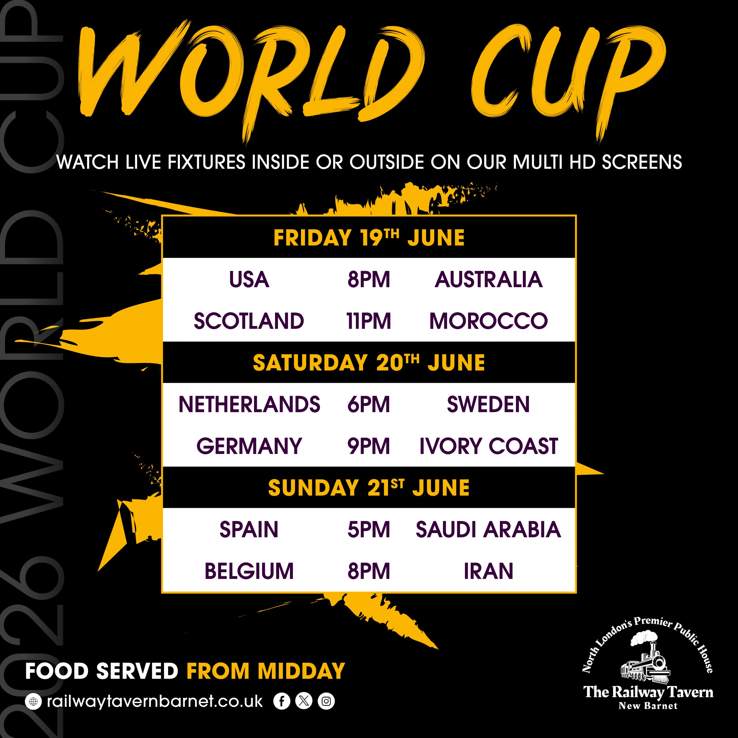 Live World Cup Fixtures at the Railway Tavern