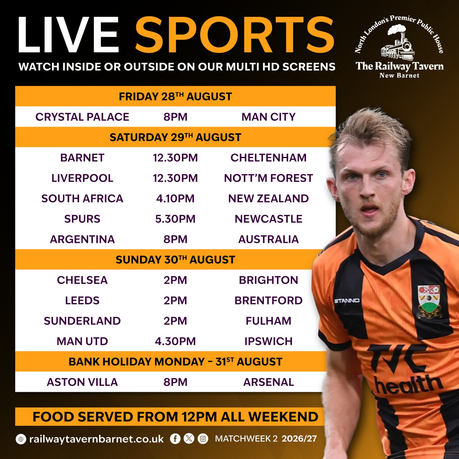 Live Sports at the Railway Tavern this weekend