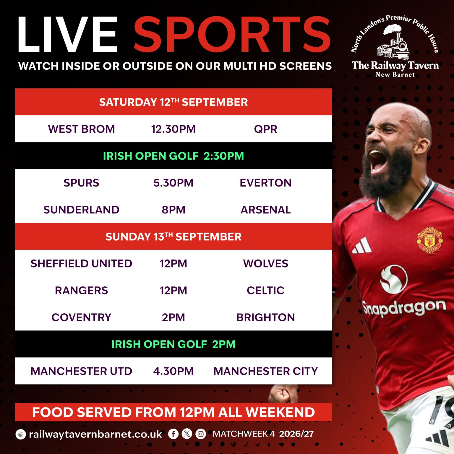 Live sports this weekend Railway Tavern