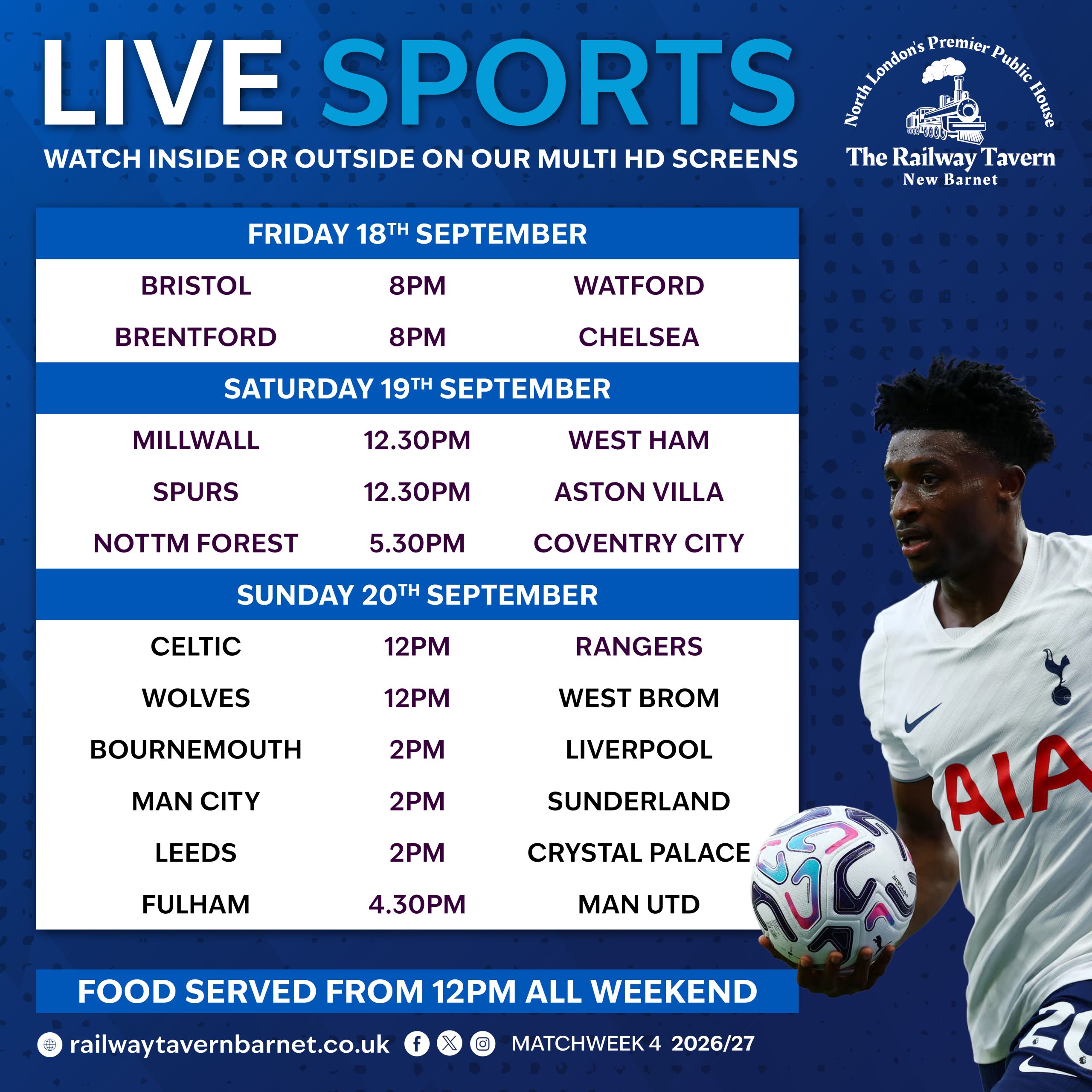 Live sports this weekend Railway Tavern